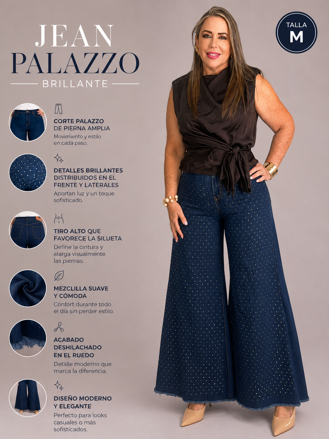 Jean Palazzo Denim Brillo