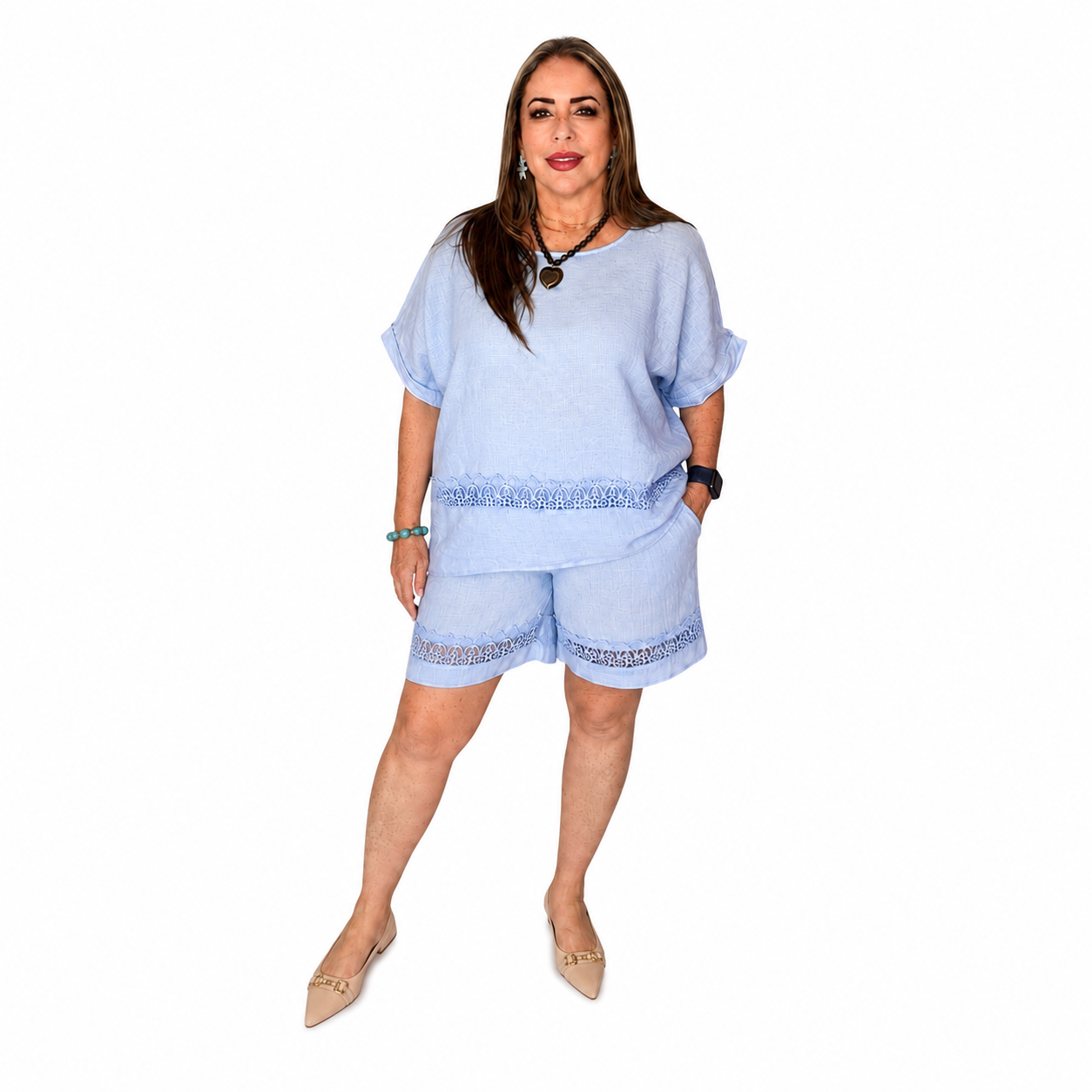 Conjunto de Lino con Detalles de Encaje