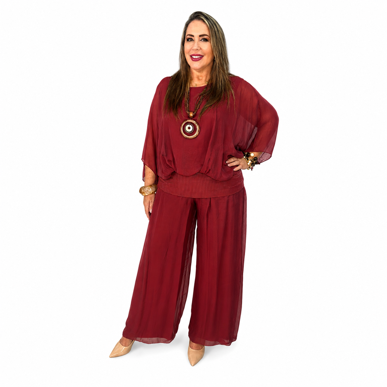 Set elegante de seda/ pantalón y blusa