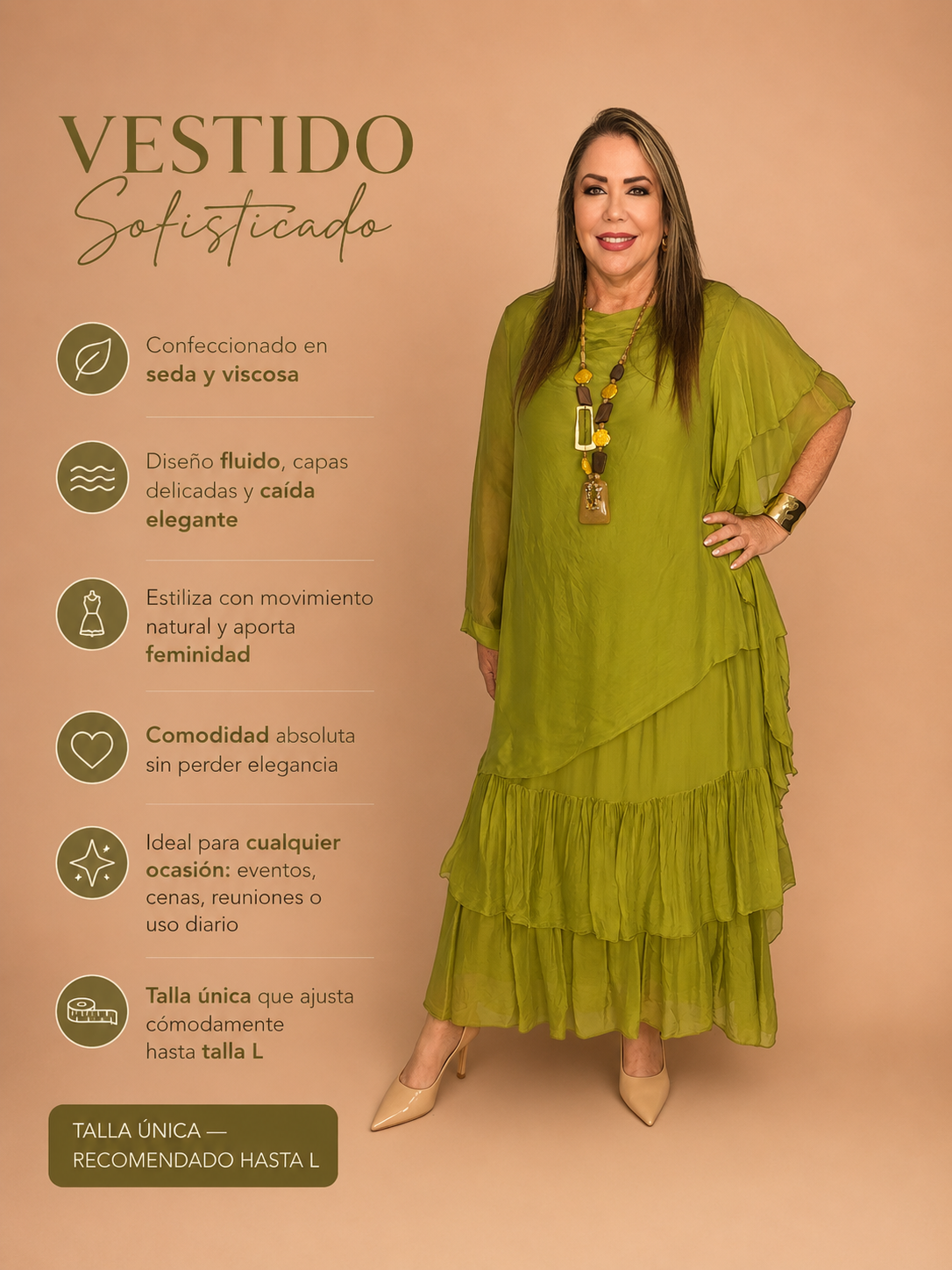 Olive Elegance Silk & Viscose Dress