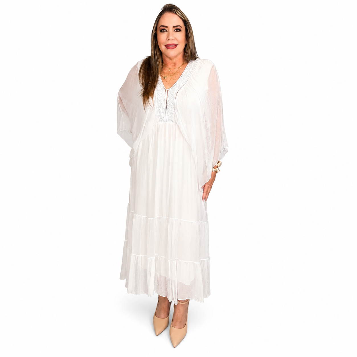 Ivory Elegance Silk & Viscose Dress
