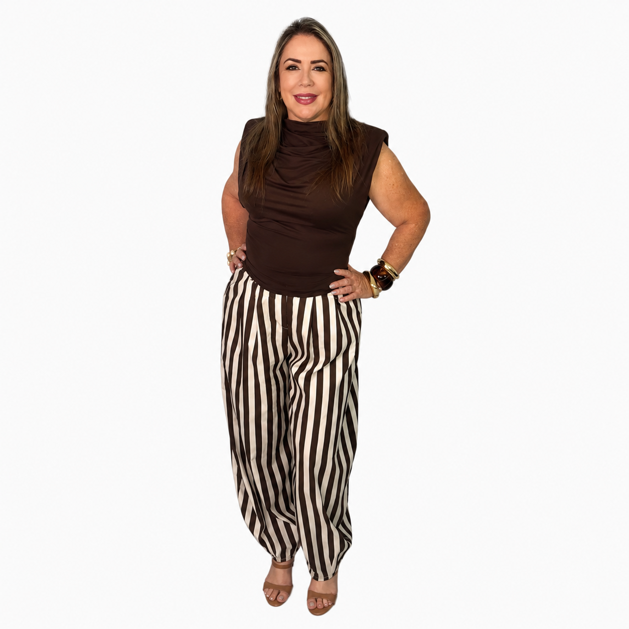Pantalón Rayas Café y Beige