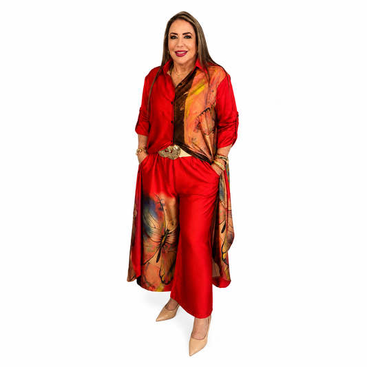 Conjunto rojo de seda