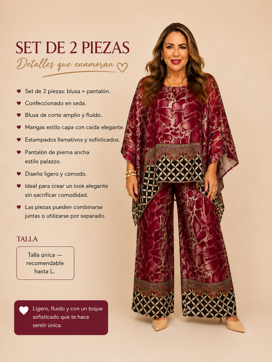 Set de Seda Estampado de Dos Piezas