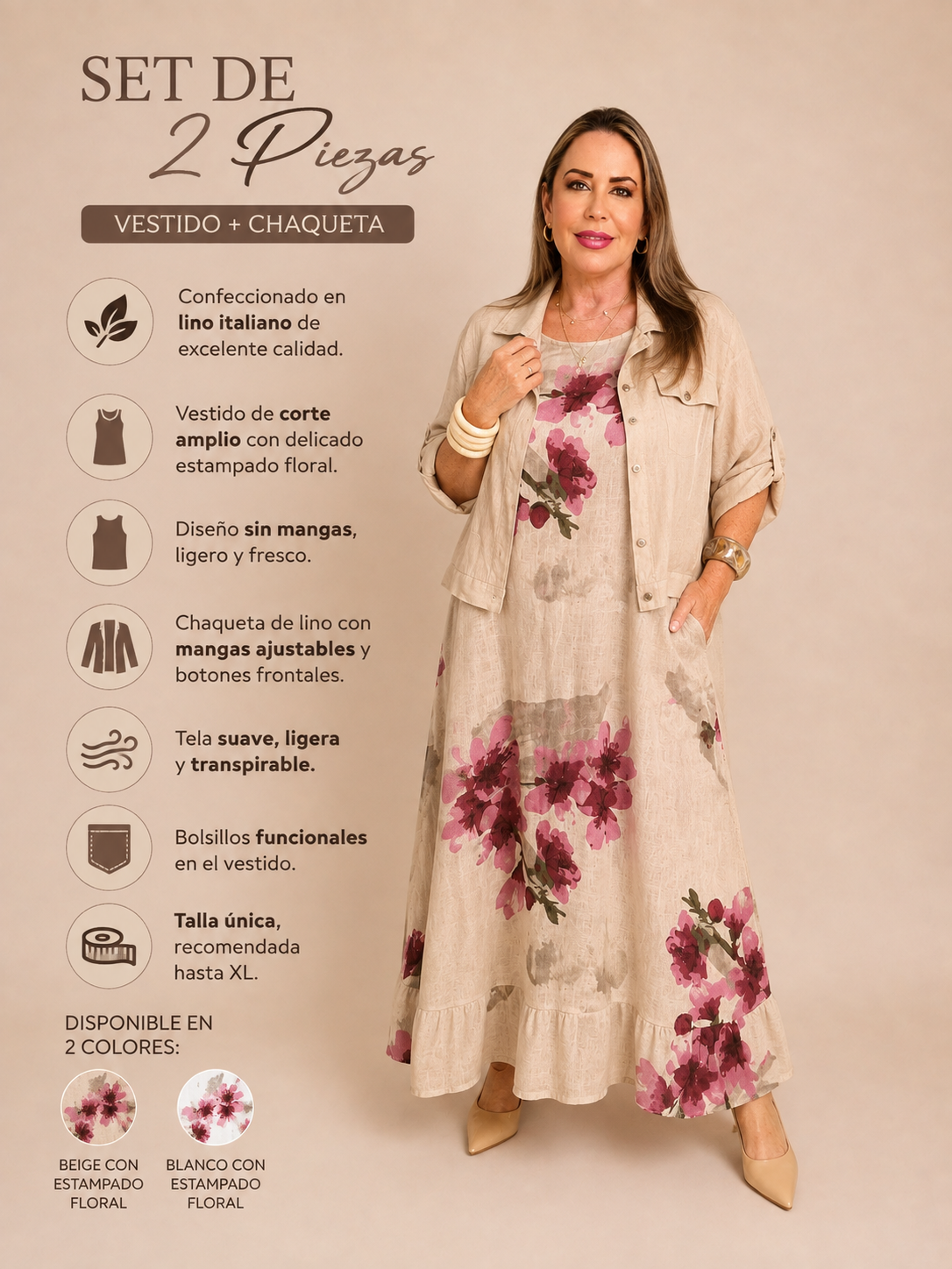 Vestido de Lino Italiano con Chaqueta – 2 Piezas