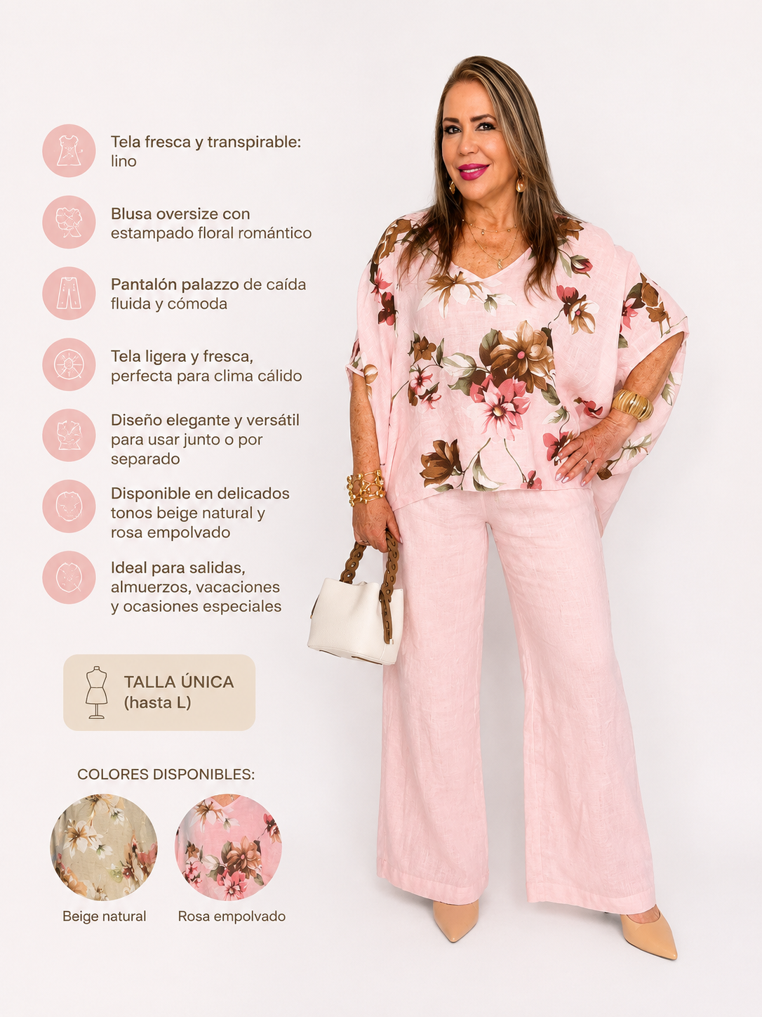 Conjunto Floral de Lino – Blusa Oversize y Pantalón Palazzo