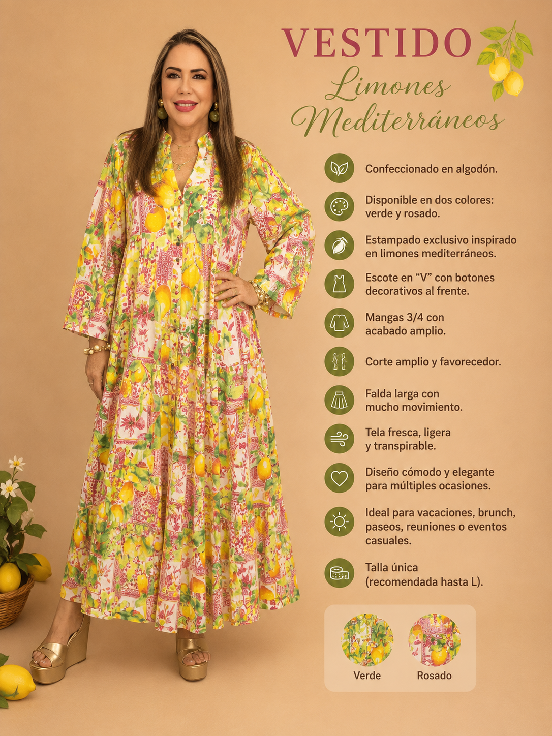 Vestido Maxi Estampado de Algodón – Limones Mediterráneos