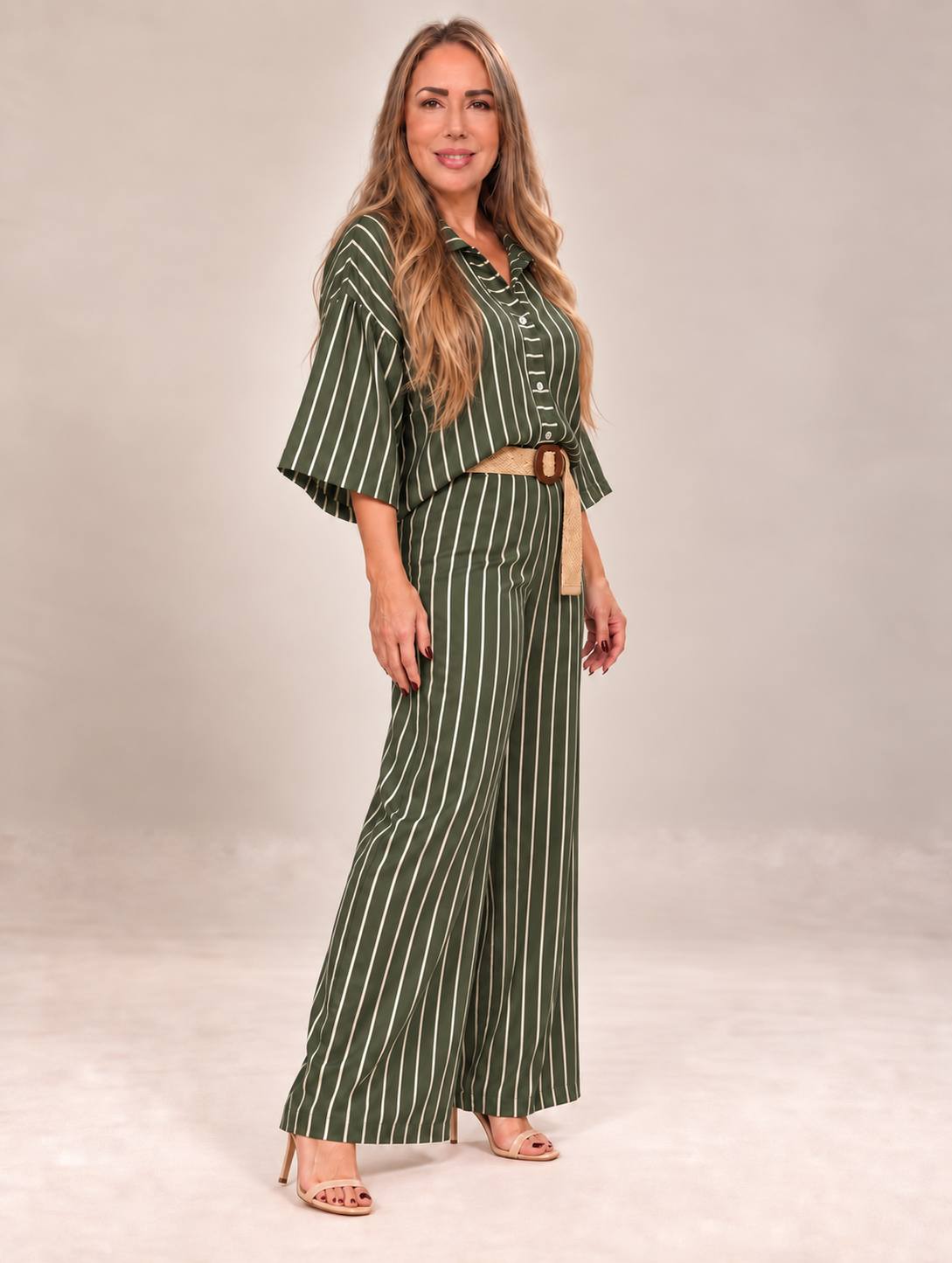 Set de Lino a Rayas – Camisa + Pantalón Palazzo
