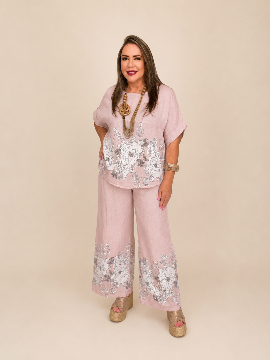 Set de Lino de Dos Piezas – Blusa + Pantalón 🌸🩵
