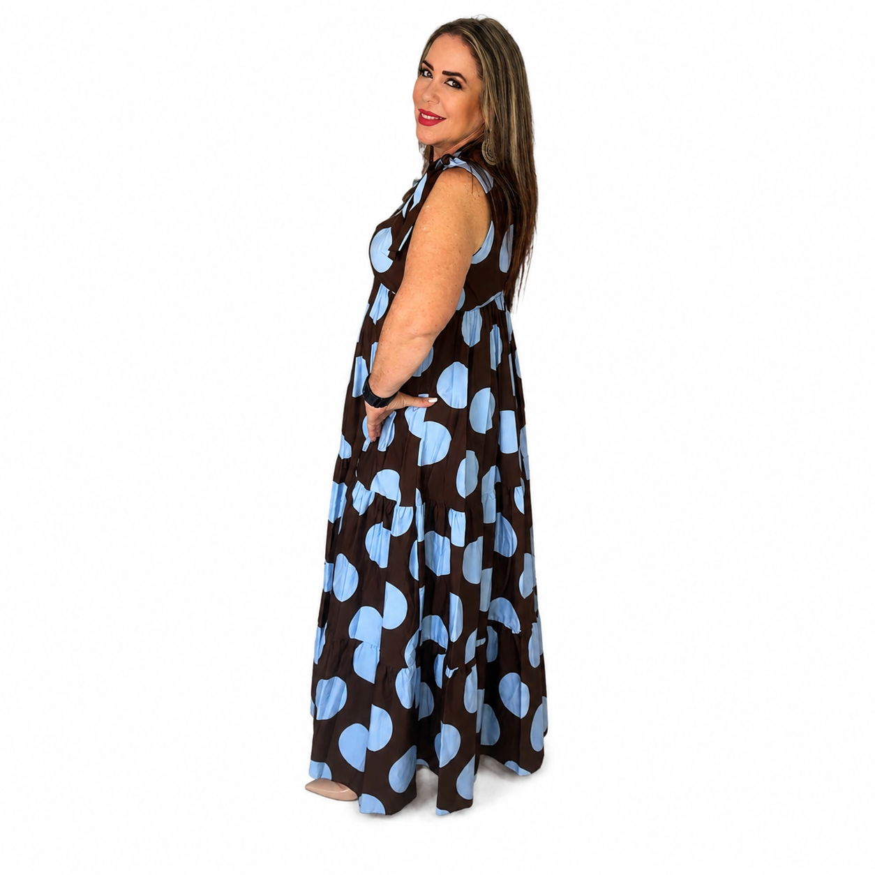 Vestido Largo de Lunares con Escote en V