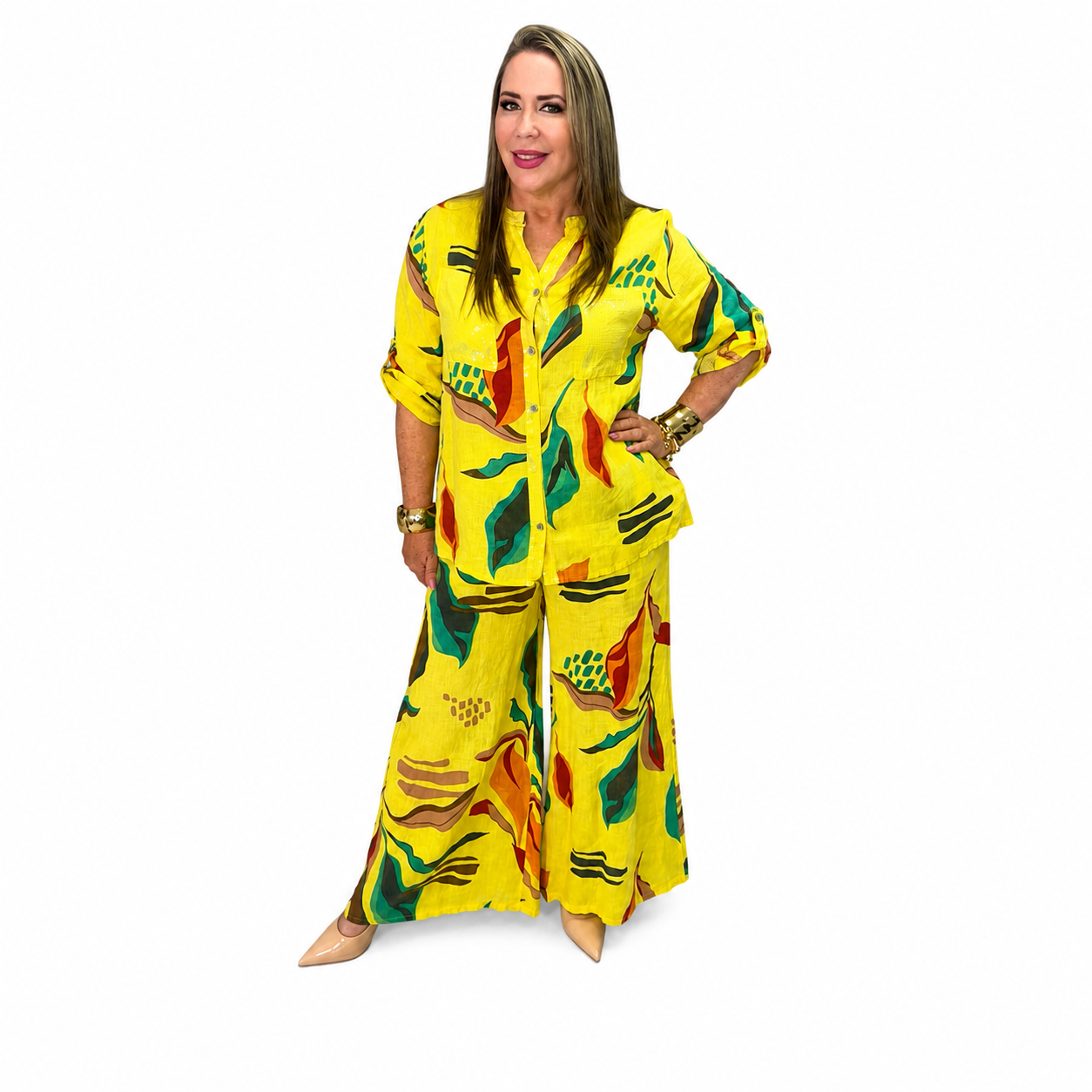 Set de lino amarillo estampado