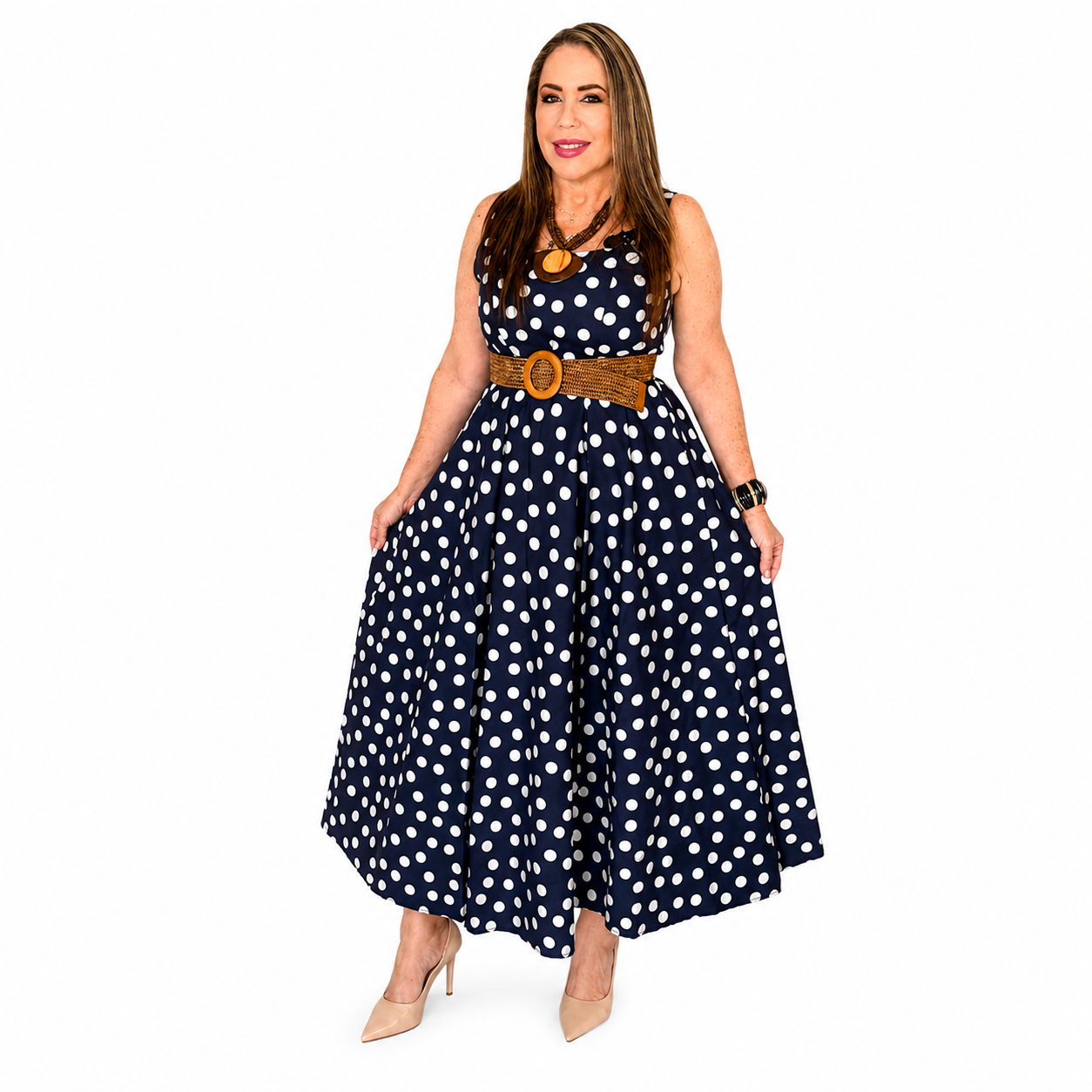 Vestido Maxi de lunares con cinto