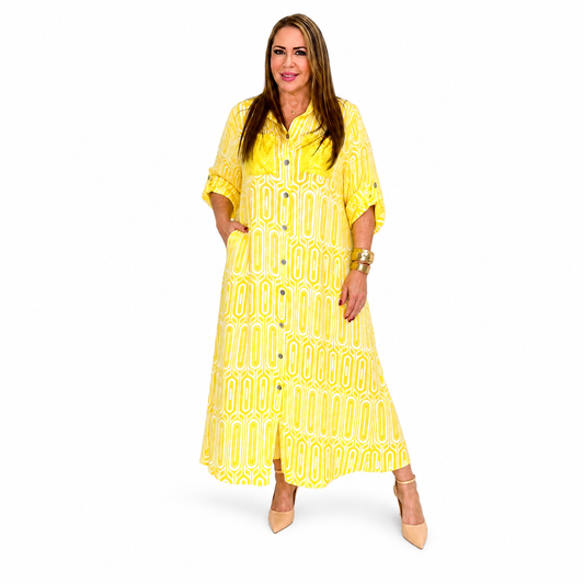 Vestido camisero de lino estampado