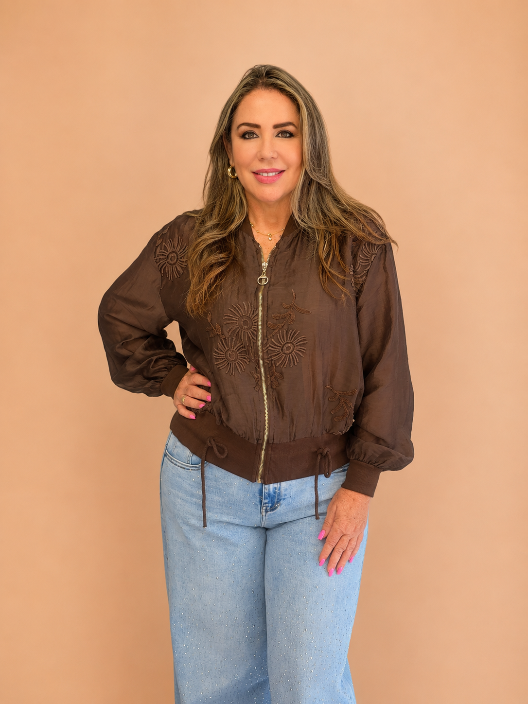 Chaqueta Bomber de Lyocell Bordada