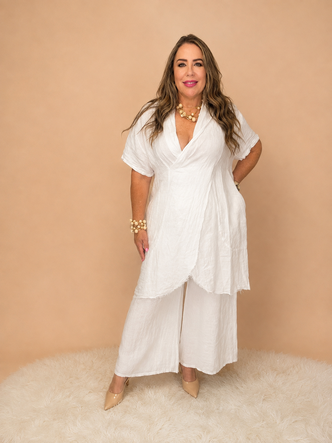 Set de Lino de Dos Piezas – Blusa Cruzada + Pantalón