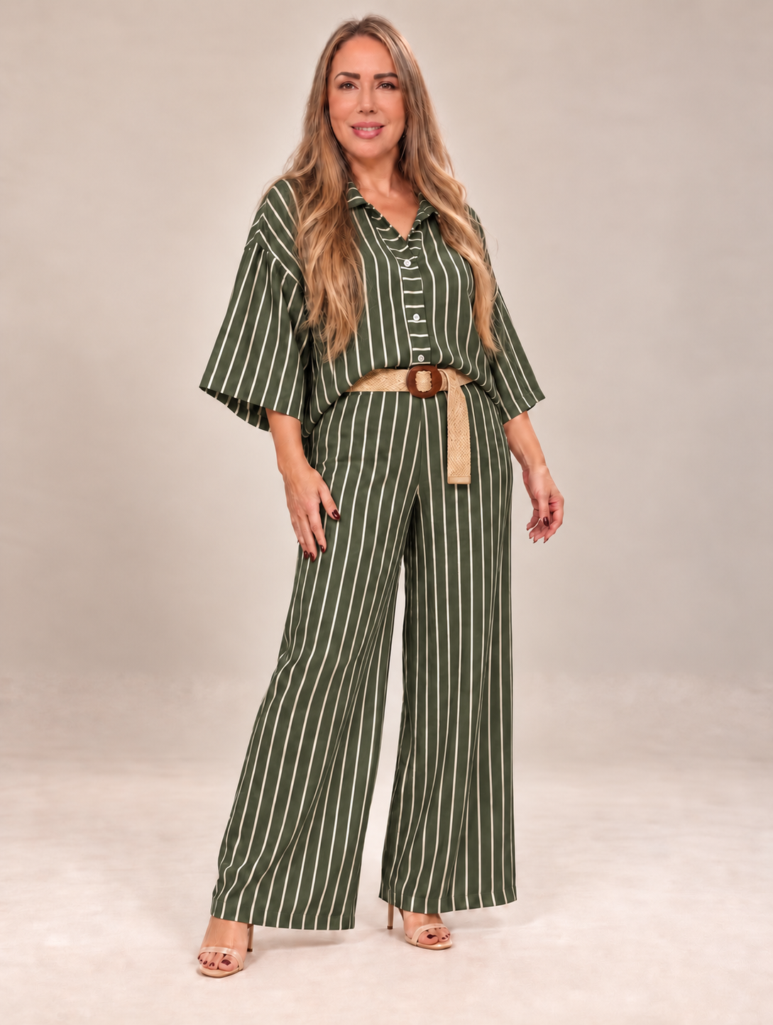 Set de Lino a Rayas – Camisa + Pantalón Palazzo
