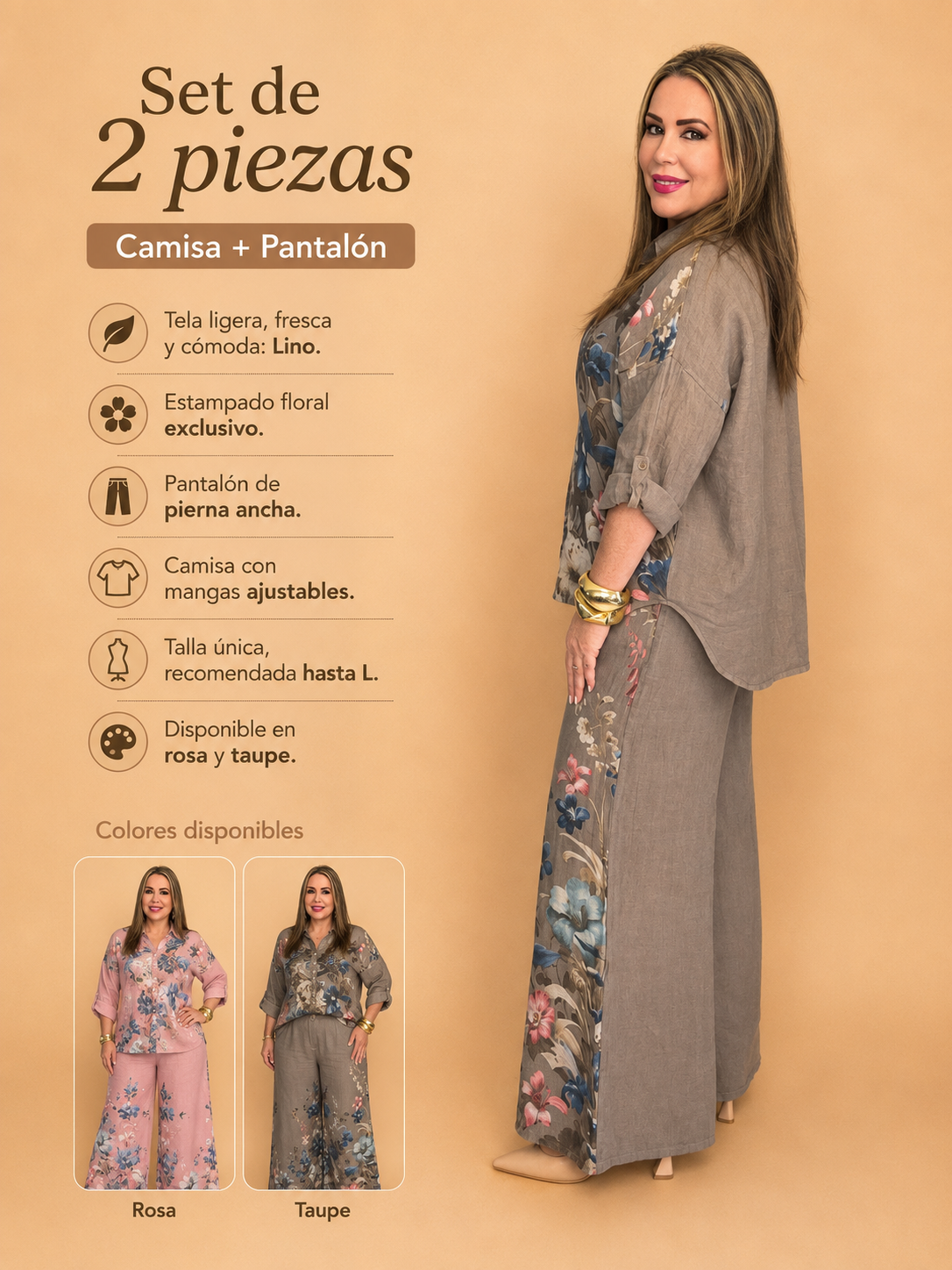 Set italiano floral de 2 piezas/ camisa y pantalón.