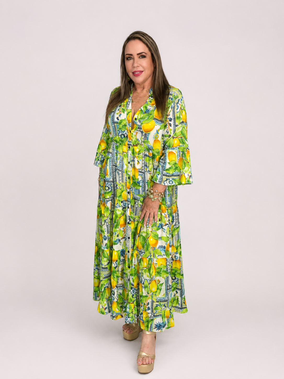 Vestido Maxi Estampado de Algodón – Limones Mediterráneos