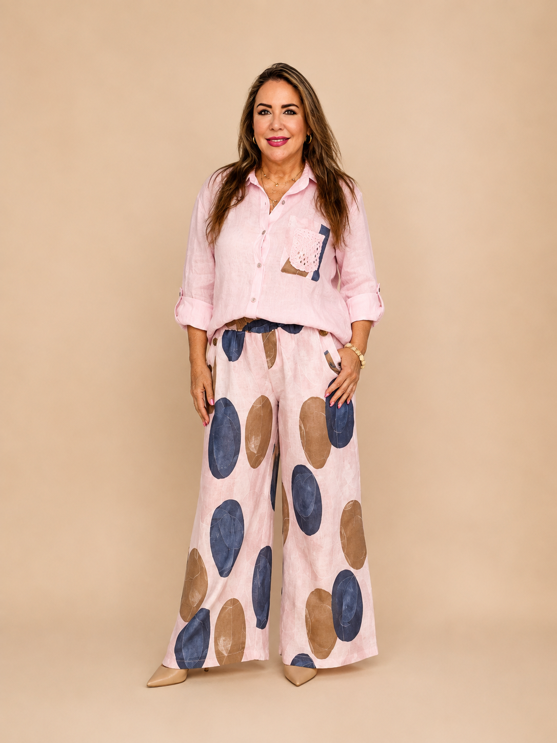 Set de Lino Estampado de Dos Piezas