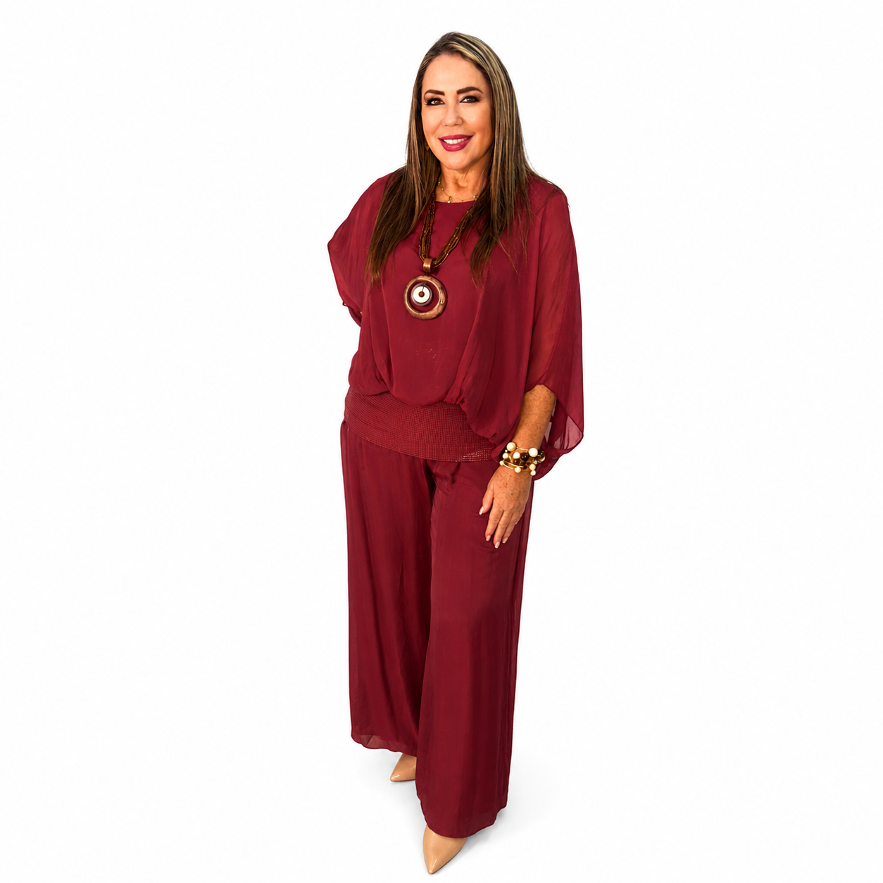 Set elegante de seda/ pantalón y blusa