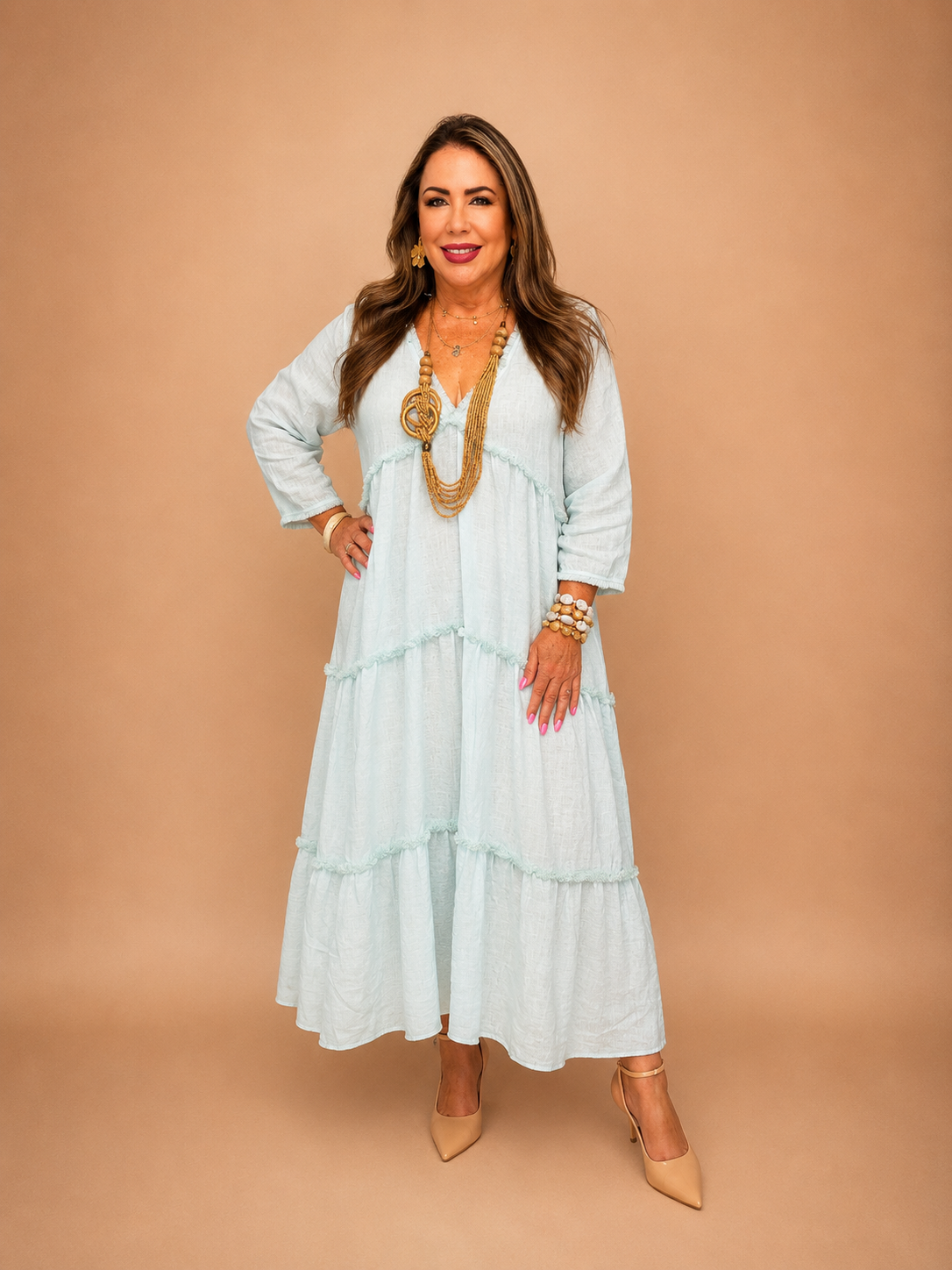 Vestido Largo de Lino – Estilo Boho Chic 🩵✨