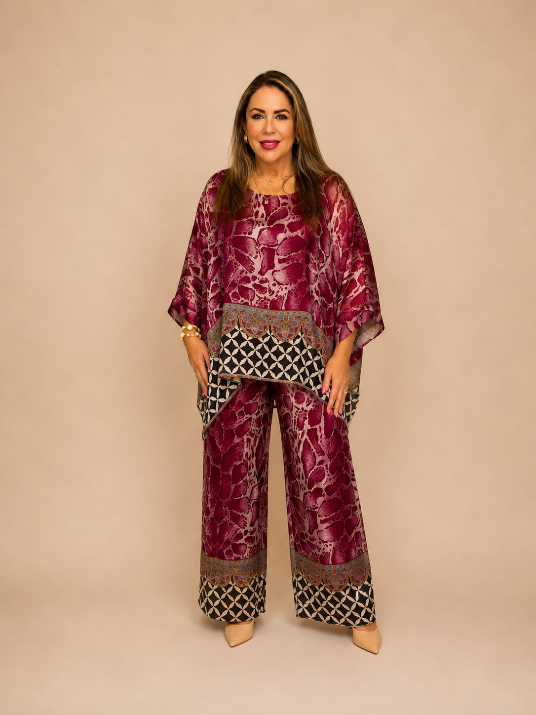 Set de Seda Estampado de Dos Piezas