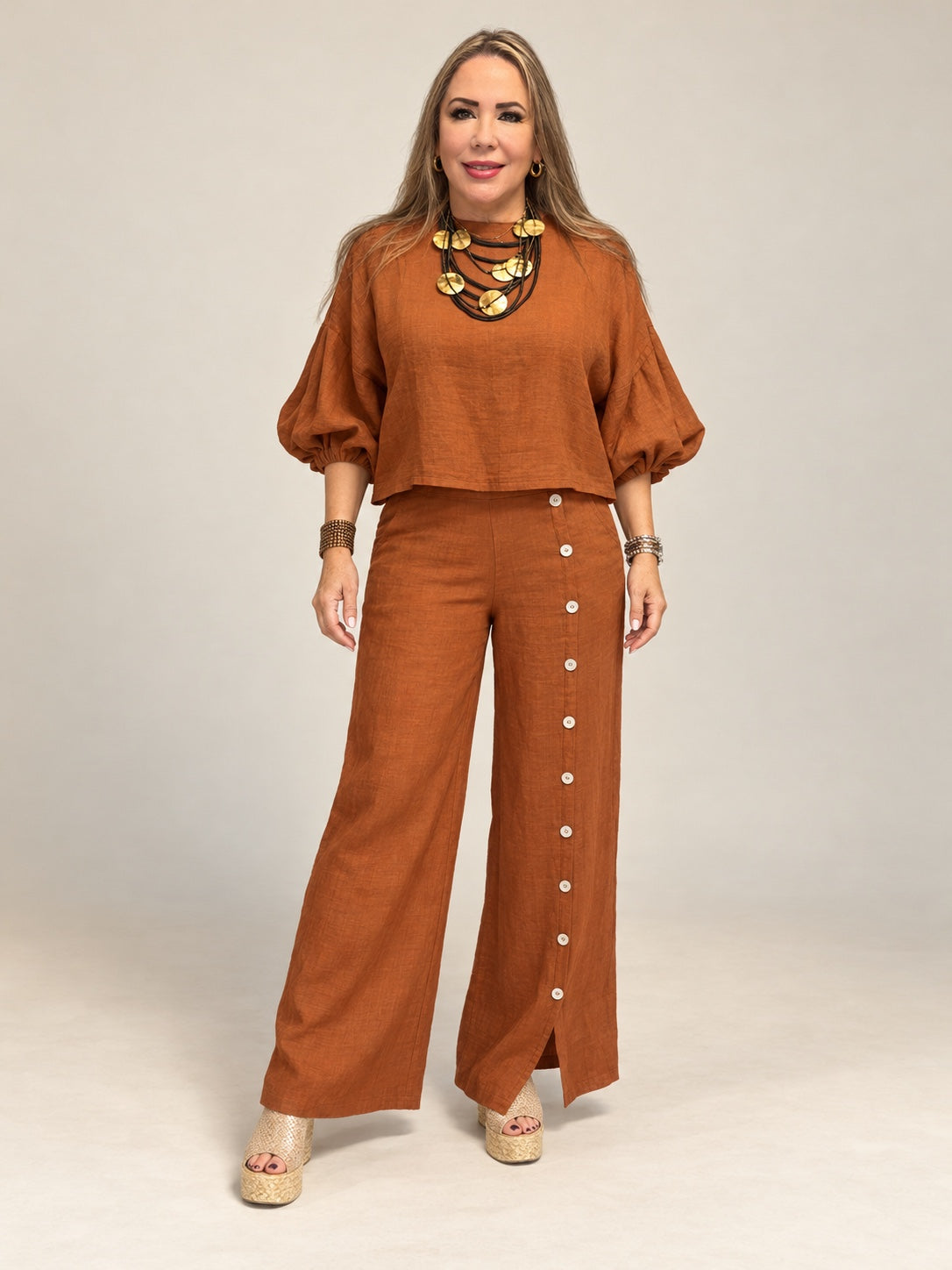 Set de Lino de 2 Piezas – Blusa y Pantalón