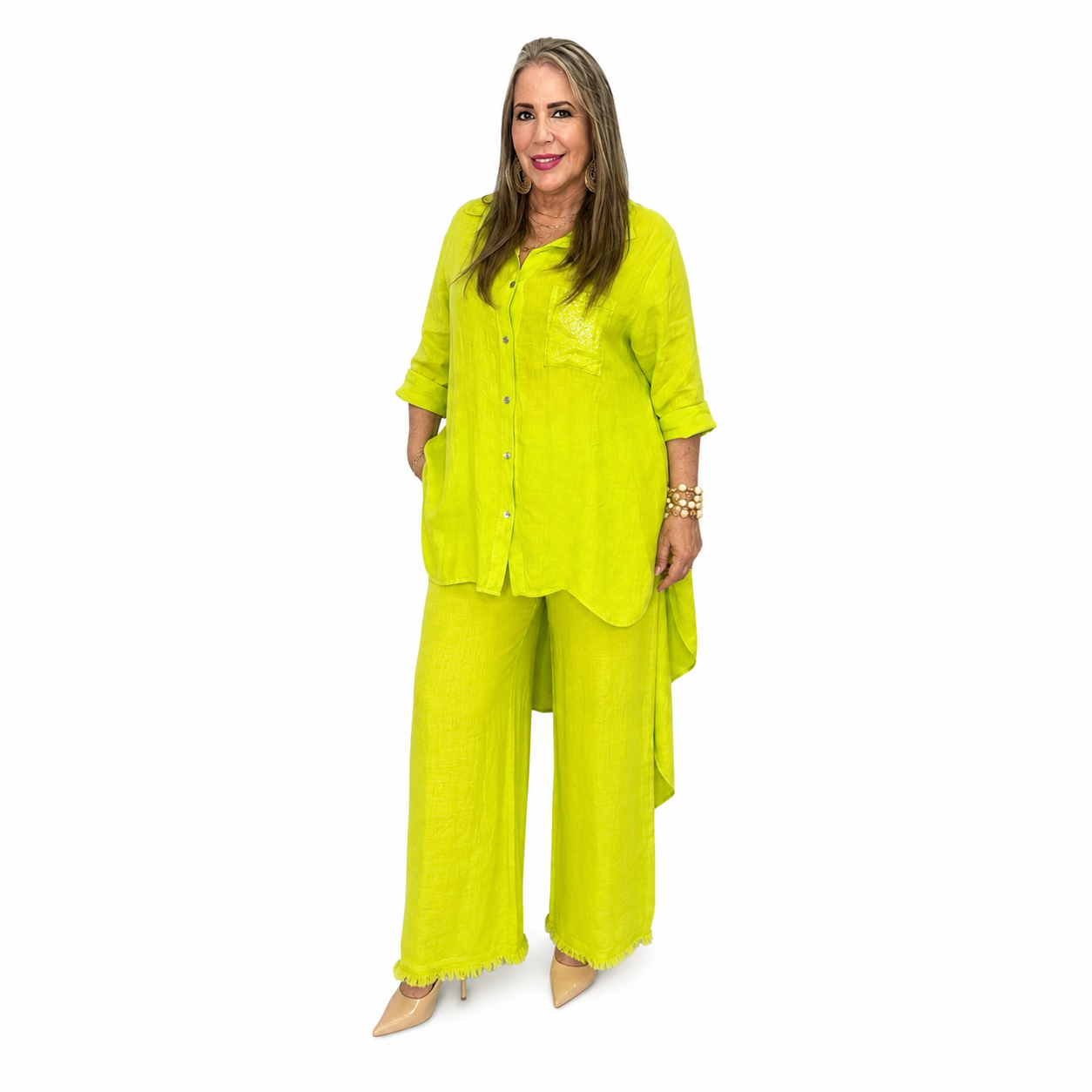 Set en lino color verde lima
