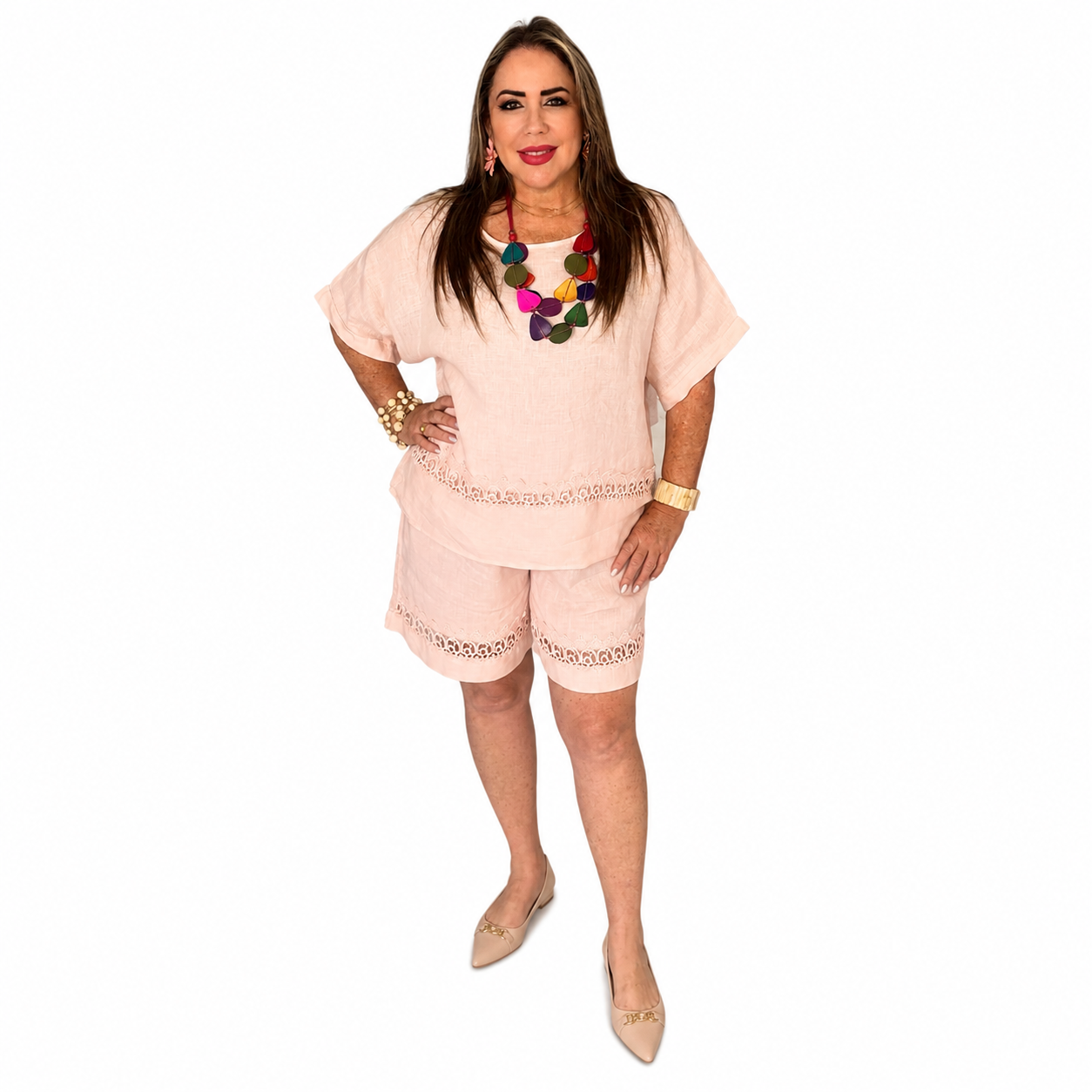 Conjunto de Lino con Detalles de Encaje