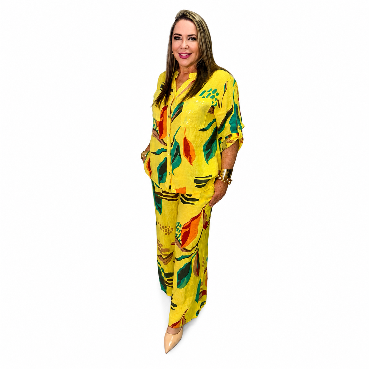 Set de lino amarillo estampado