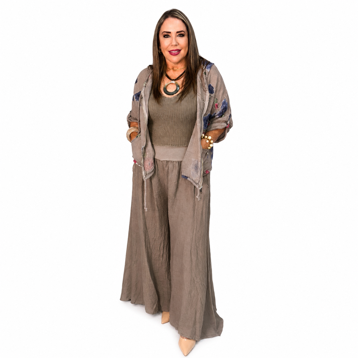 Set chaqueta de cierre y  pantalón palazzo