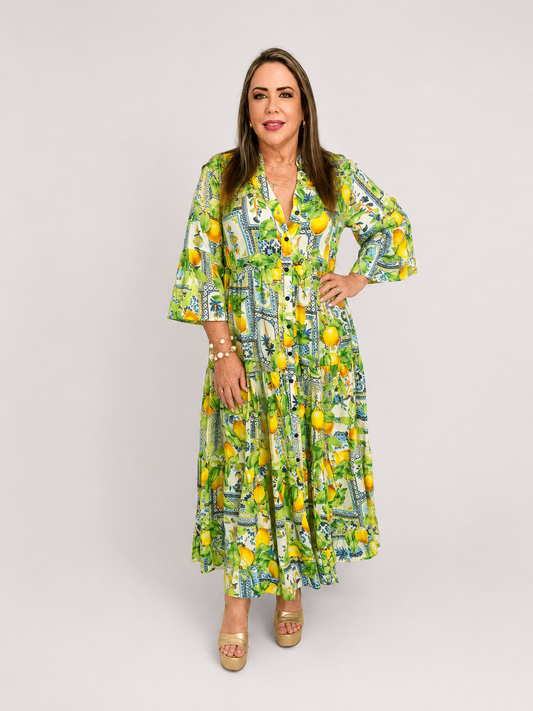 Vestido Maxi Estampado de Algodón – Limones Mediterráneos