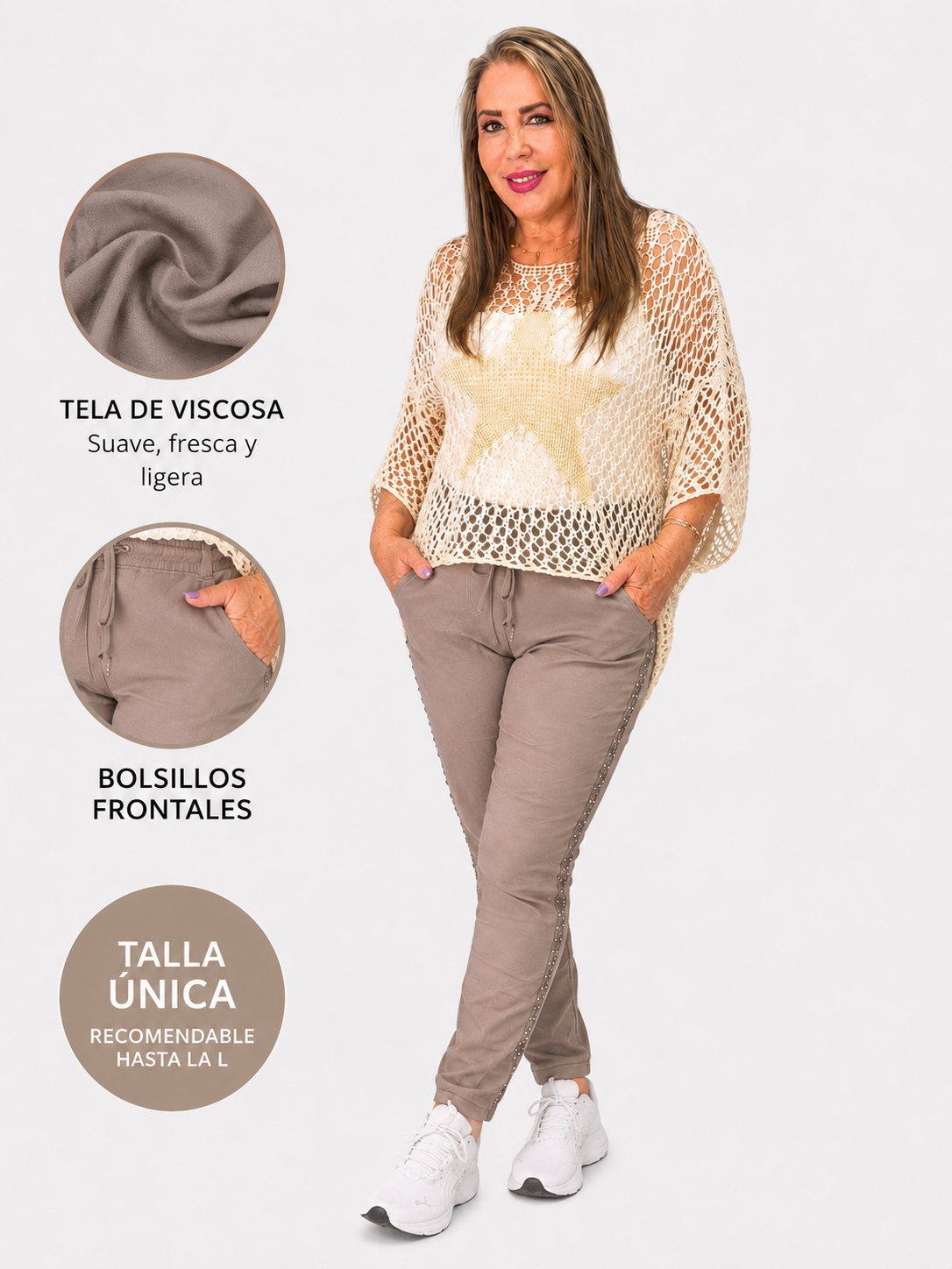Pantalón Viscosa con Detalle Brillante
