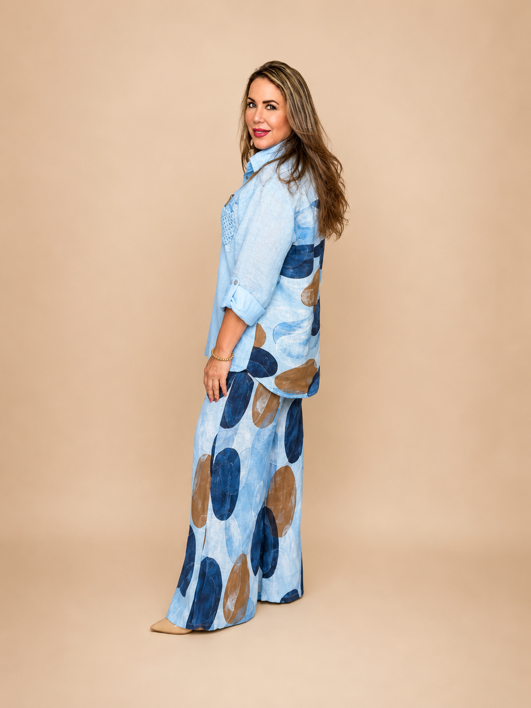 Set de Lino Estampado de Dos Piezas