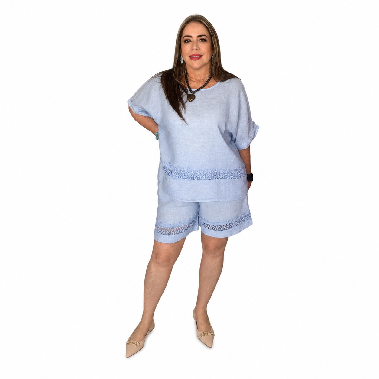 Conjunto de Lino con Detalles de Encaje