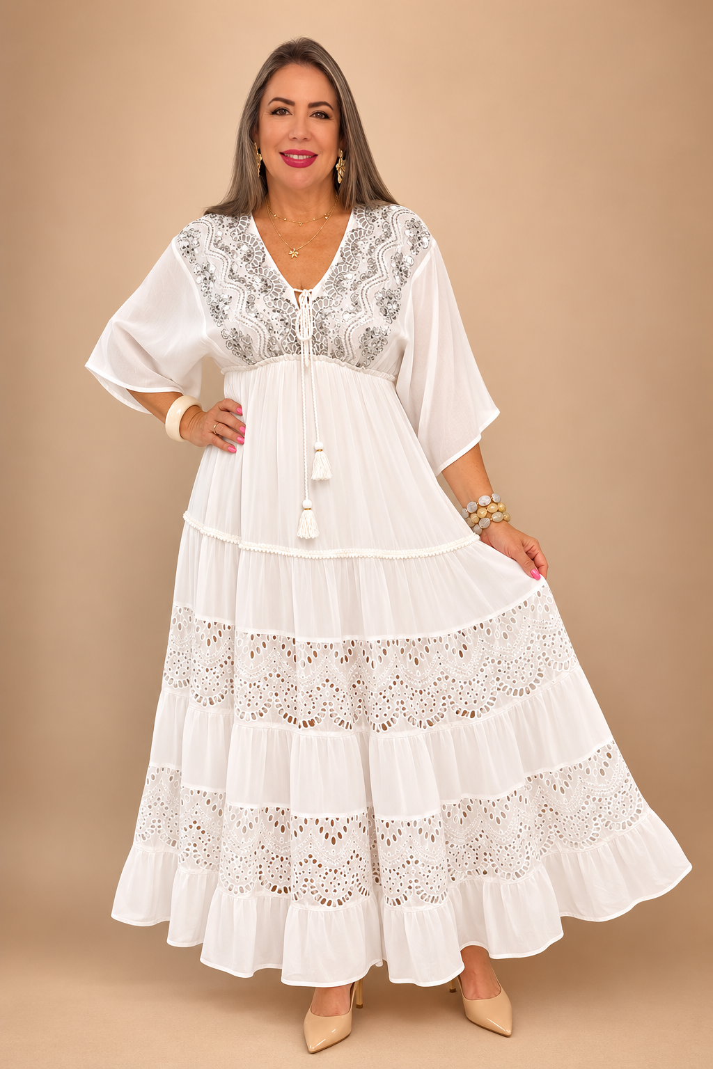 Vestido Largo de Algodón Bordado ✨🤍💙