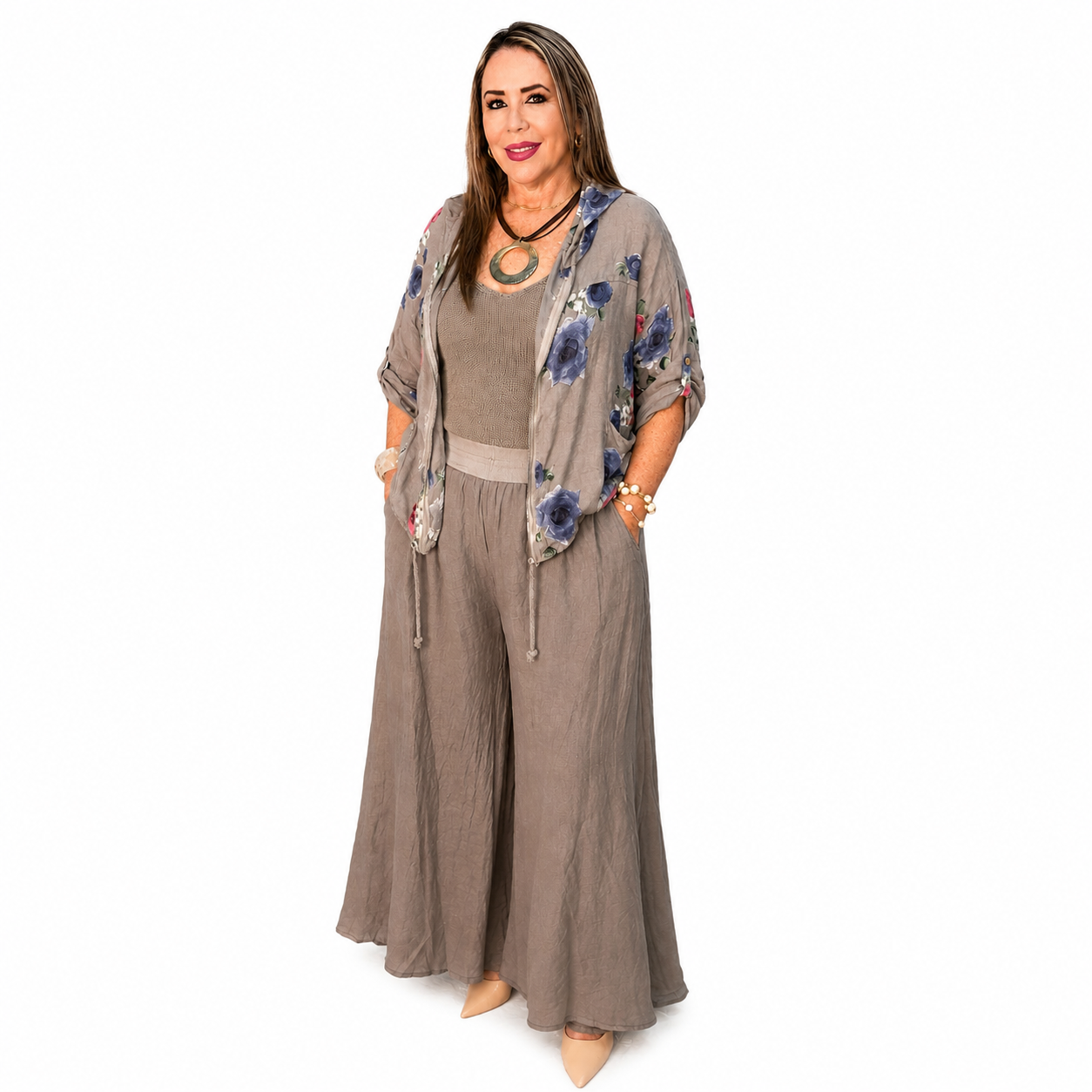 Set chaqueta de cierre y  pantalón palazzo