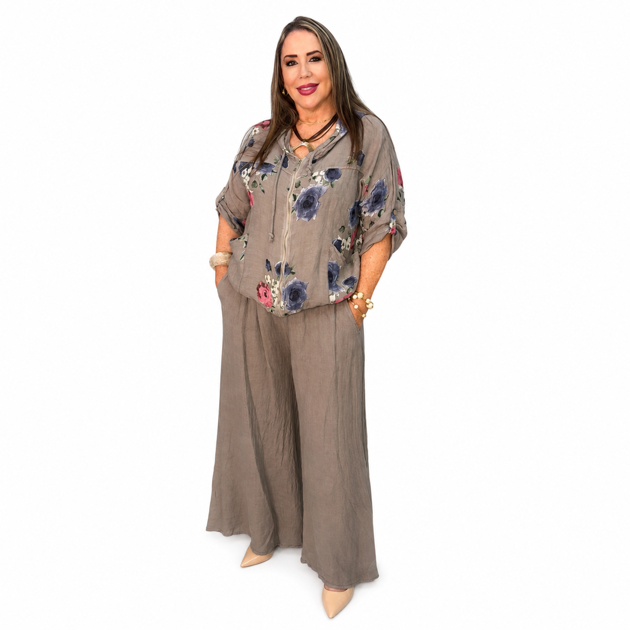 Set chaqueta de cierre y  pantalón palazzo