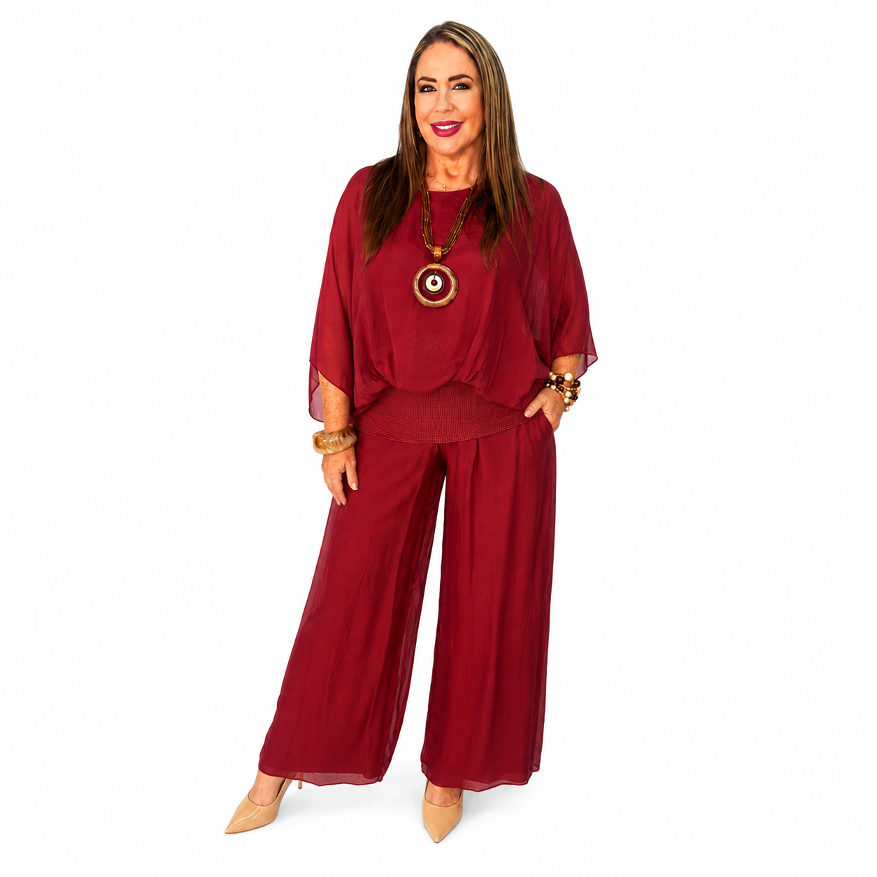 Set elegante de seda/ pantalón y blusa