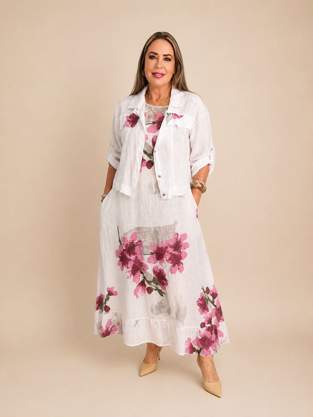 Vestido de Lino Italiano con Chaqueta – 2 Piezas