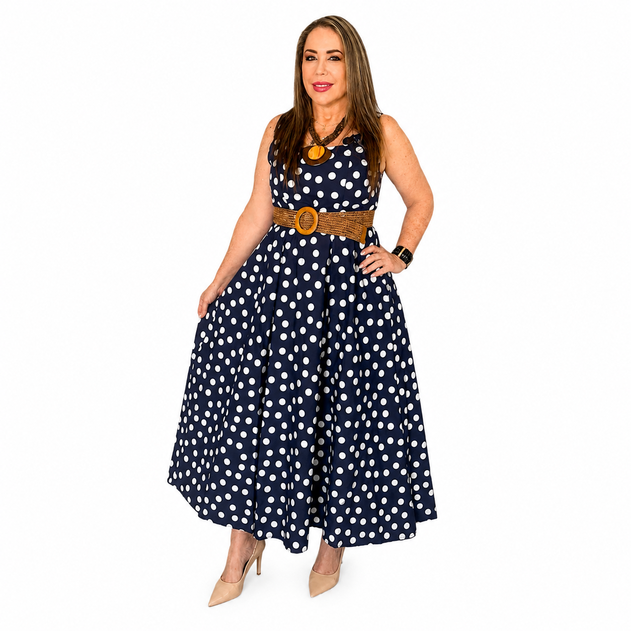 Vestido Maxi de lunares con cinto