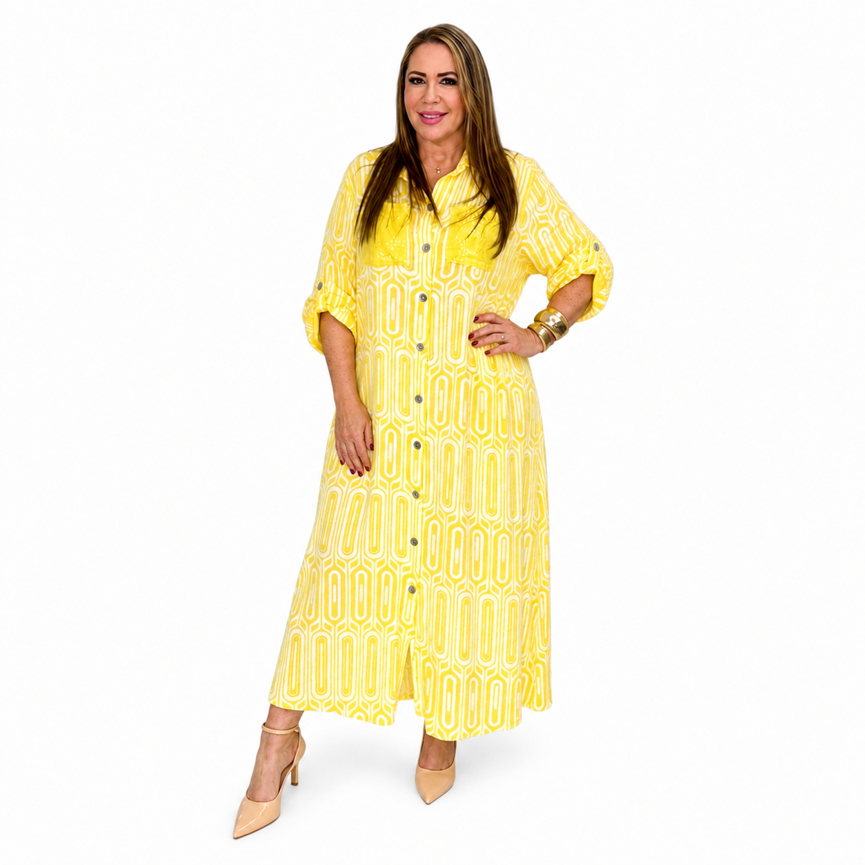 Vestido camisero de lino estampado