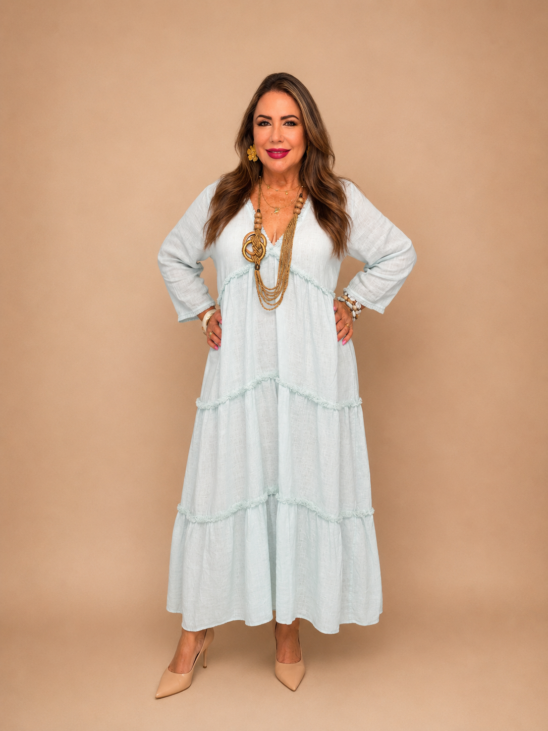 Vestido Largo de Lino – Estilo Boho Chic 🩵✨