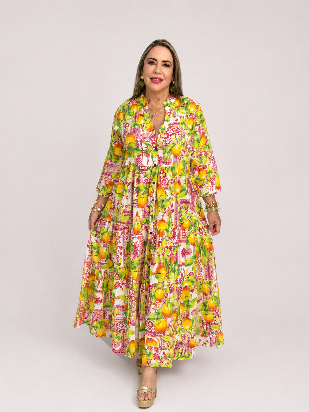 Vestido Maxi Estampado de Algodón – Limones Mediterráneos