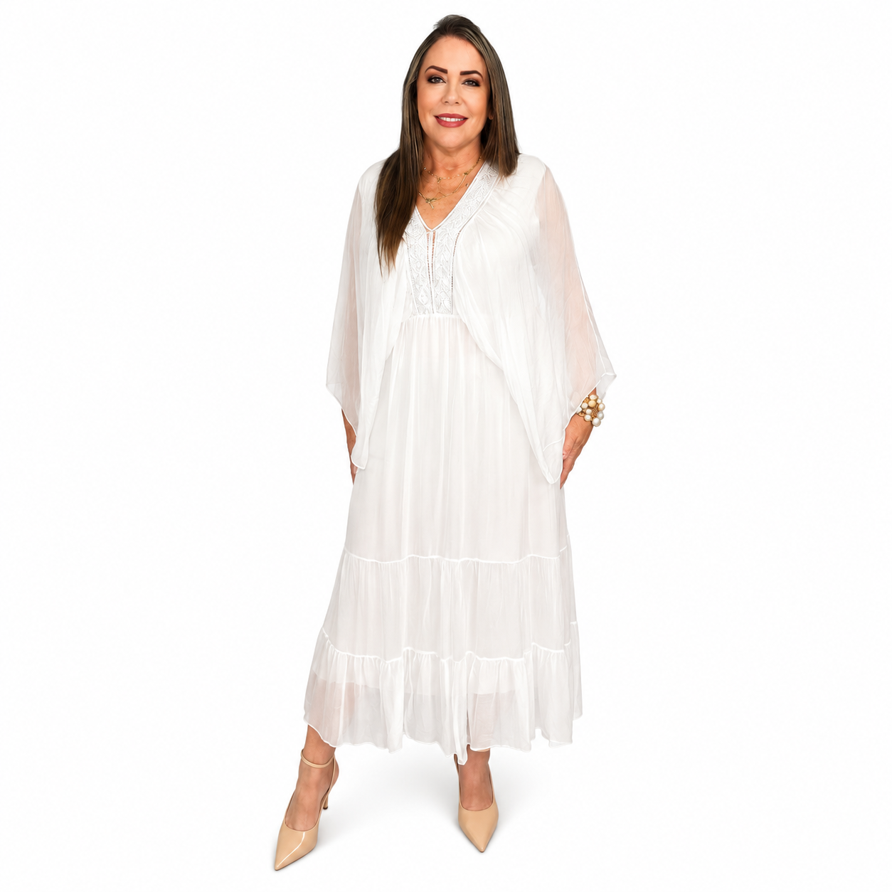 Ivory Elegance Silk & Viscose Dress