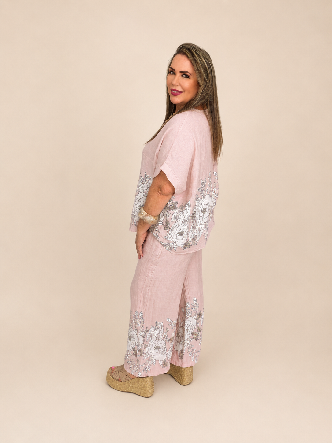 Set de Lino de Dos Piezas – Blusa + Pantalón 🌸🩵