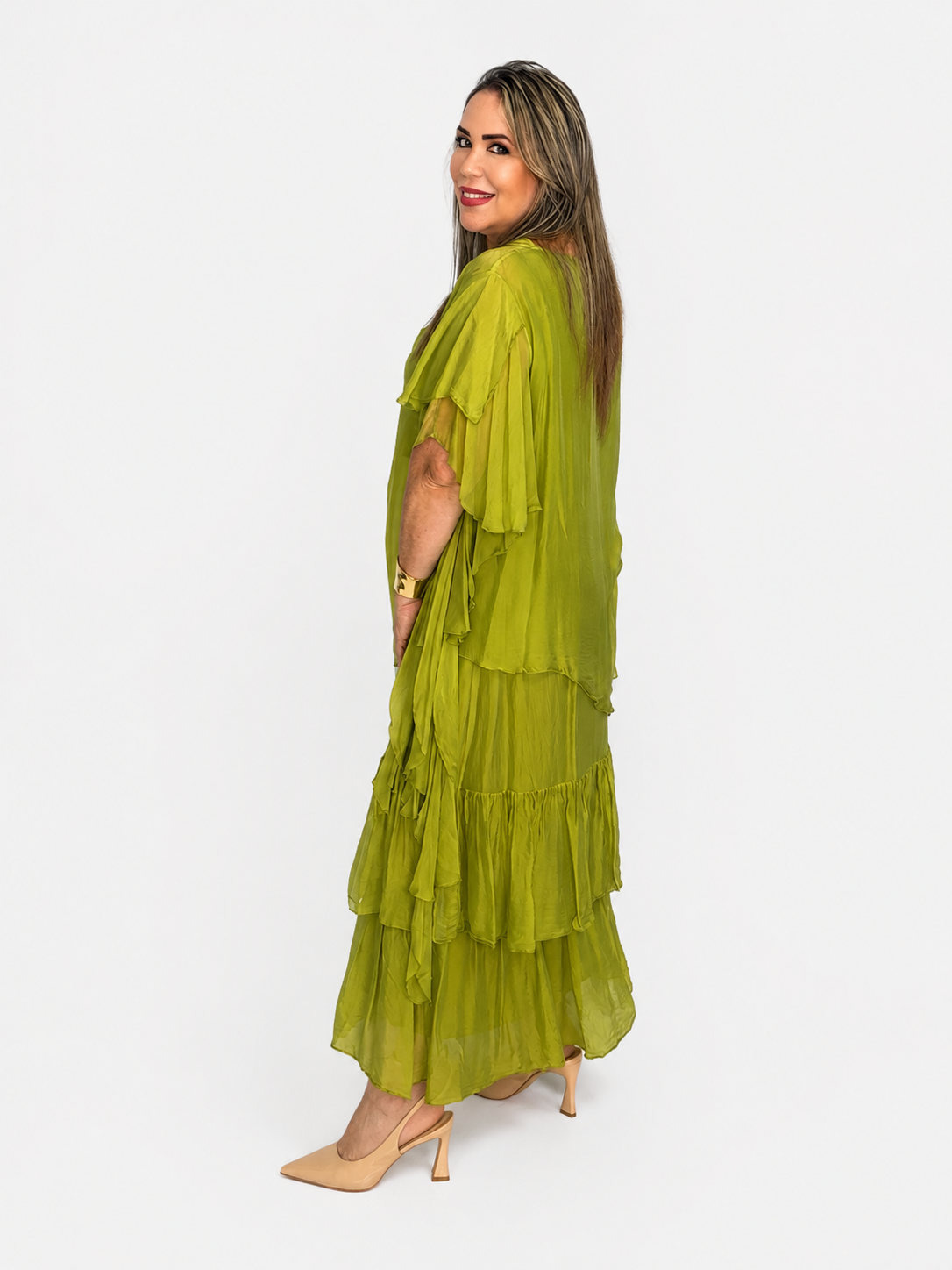Olive Elegance Silk & Viscose Dress