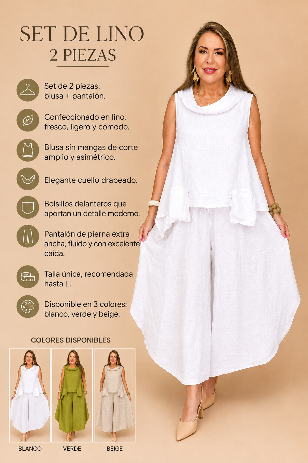 Set de Lino Italiano de Dos Piezas – Blusa + Pantalón