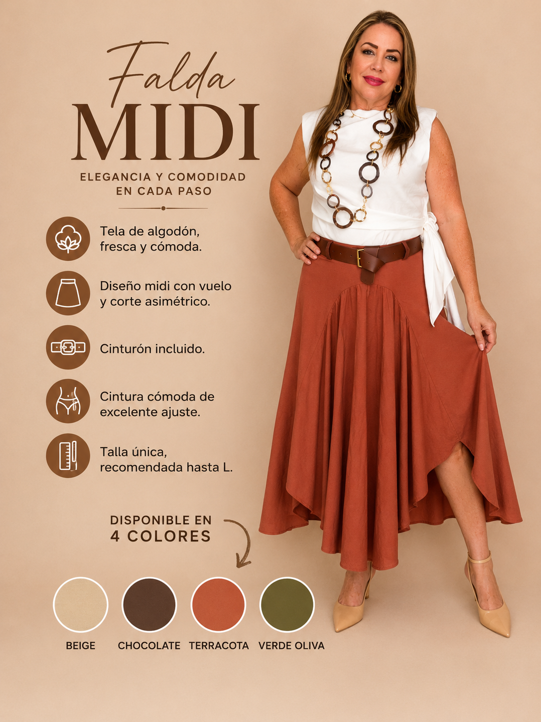 Falda Midi de Algodón