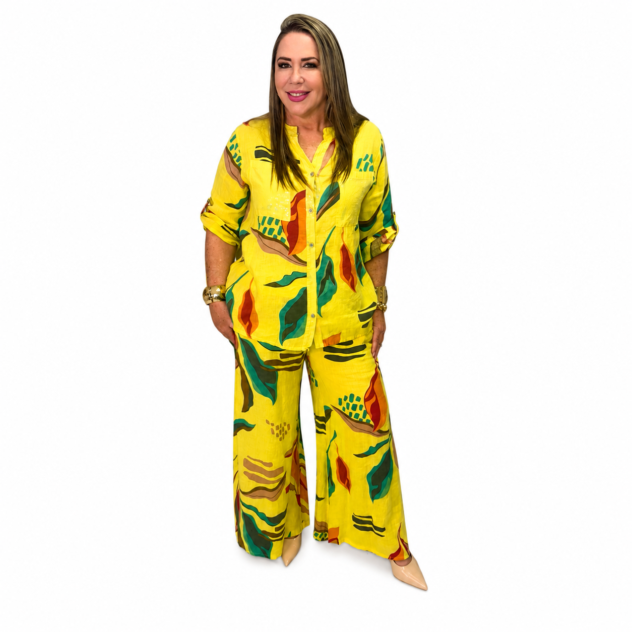 Set de lino amarillo estampado